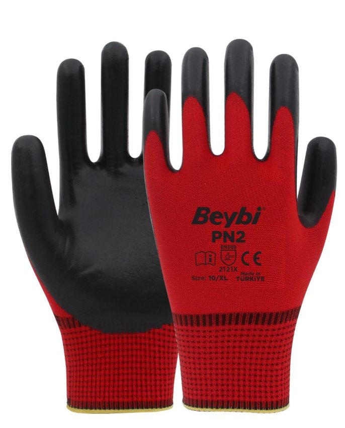 BEYBI PN2 NITRIL ELDIVEN KIRMIZI SIYAH NO:10